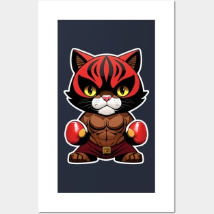 Cat boxer in red gloves Posters and Art